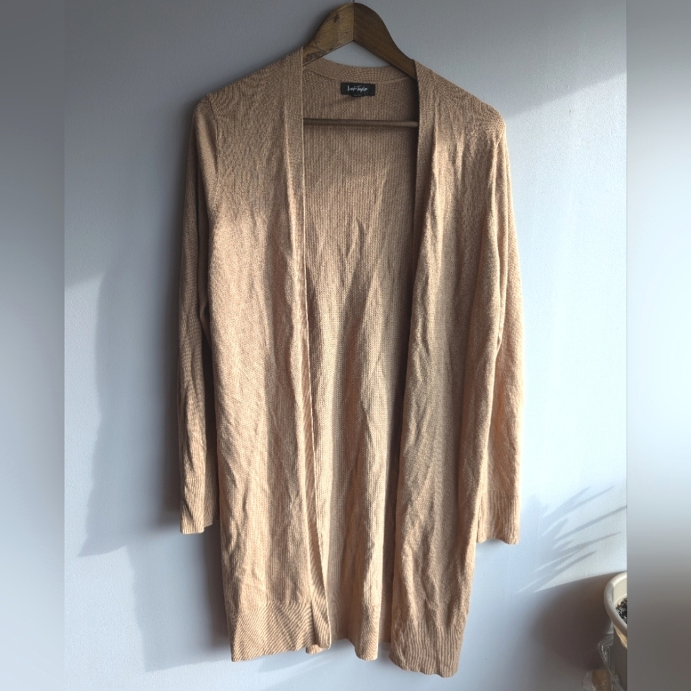 Lord & Taylor Tan Extrafine Marino Wool Cardigan Womens Sz S Long Winter Layer